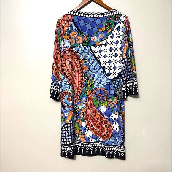 Cato Womens Multicolor Paisley Patchwork Tunic Dress With 3/4 Sleeves L - Picture 3 of 6